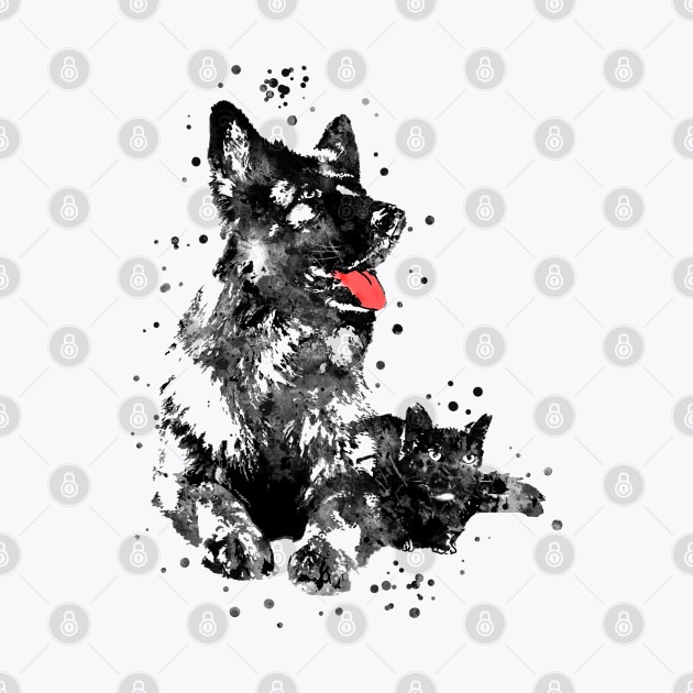 German Shepherd and cat by RosaliArt