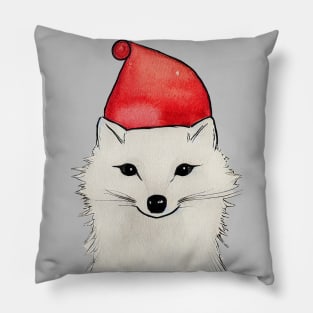 Arctic Fox Wearing Santa Hat v3 Pillow