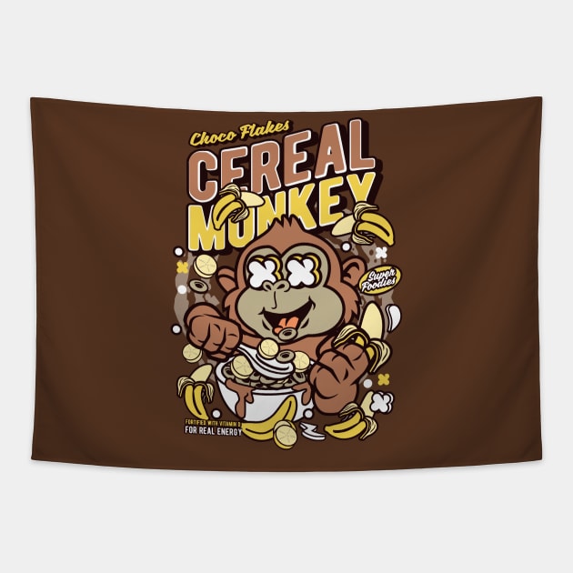 Retro Cartoon Cereal Box // Cereal Monkey Bananas // Funny Vintage Breakfast Cereal Tapestry by SLAG_Creative