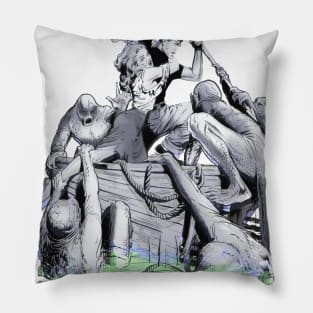 Swamp of Horror Monsters Ghosts Scary Boat Jungle Retro Comic Vintage Pillow