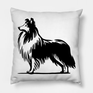 This is a simple black ink drawing of a Sheltie dog Pillow