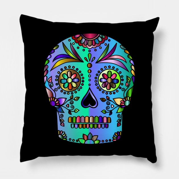 Sugar Skull Chromatic Day of the Dead Dia de los Muertos Pillow by MOP tees