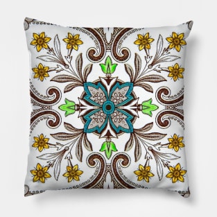 Decorative Vintage Floral Peranakan Motif Chinese Tile Retro Floral Seamless Pattern Pillow