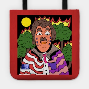 pixel art Crying Man with fiery trees portrait Tote