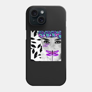 DRAGONFLY WOMAN PURPLE  AND BLUE FLOWERS Phone Case