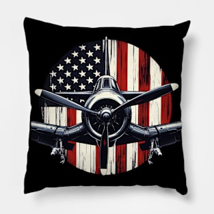 F4U Corsair WW2 airplane US Flag WWII Warbird Pillow