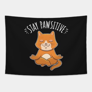 Stay Pawsitive Yoga Cat Tapestry