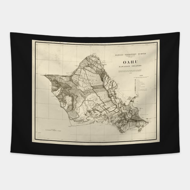 1900s Historical Oahu Map in Sepia Tapestry by WayneOxfordPh