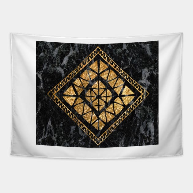 Golden tribal geo - black marble Tapestry by marbleco