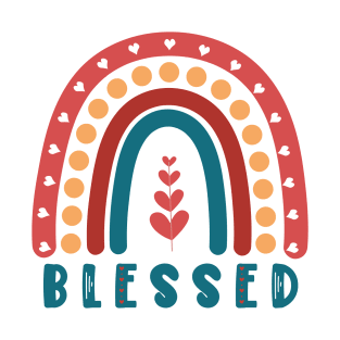 Blessed Boho Rainbow with Hearts, Dots and Heart Shaped Leaves T-Shirt