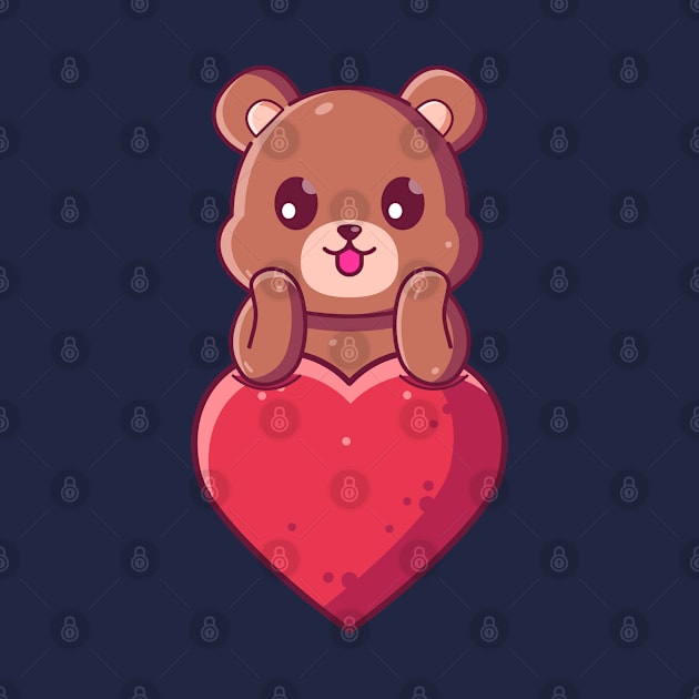 Cute Brown Bear with big love. Gift for valentine's day with cute animal character illustration. by Ardhsells