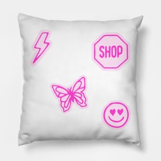 pink set butterfly lightning bolt smiley face shop sign preppy aesthetic pattern Pillow