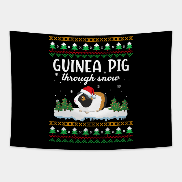 Guinea Pig Through Snow Funny Christmas Costume Tapestry by Dunnhlpp