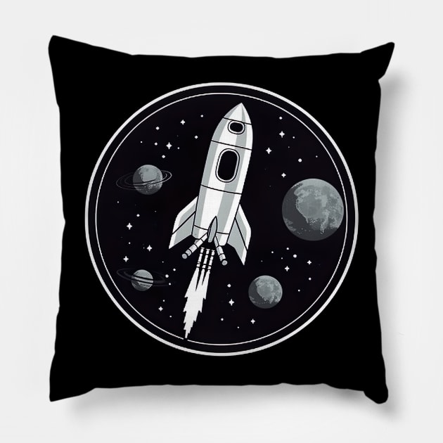 Vintage Rocket Travel - Retro Spaceship Design Pillow by PlutoOrigins