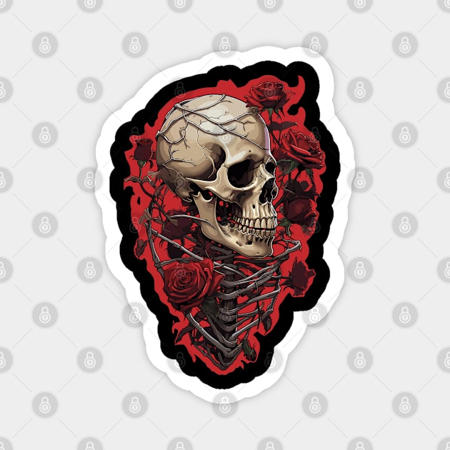 Skull And Red Rose Magnet by DesginsDone