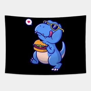 Cute dinosaur eating burger cartoon Tapestry