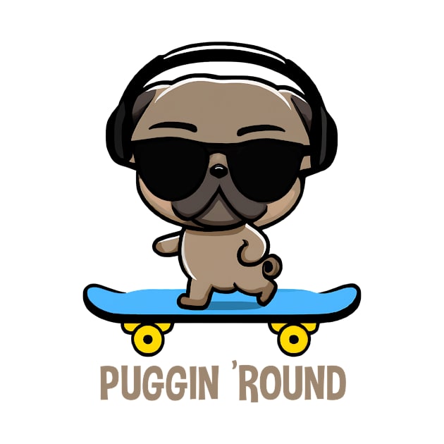 Pug on Skateboard  Pugging Around by HBfunshirts