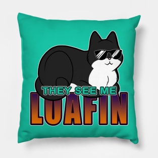 They See Me Loafin' - Black n White Cat Pillow