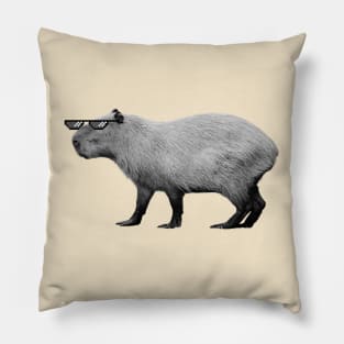 Cool Capybara with Sunglasses (Black and White) Pillow