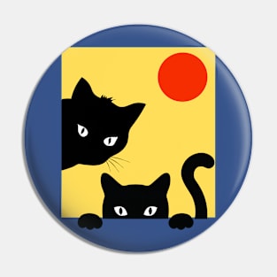 Two black cats in the window Pin