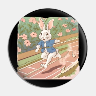 Angora Rabbit Athlete in the Track and Field Coach Marathon Game Pin