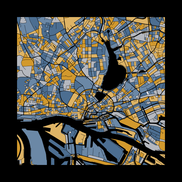 Hamburg Map Pattern in Blue & Gold by PatternMaps