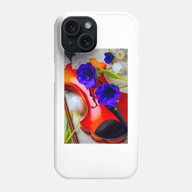 Blue Anemone And Violin Phone Case by photogarry