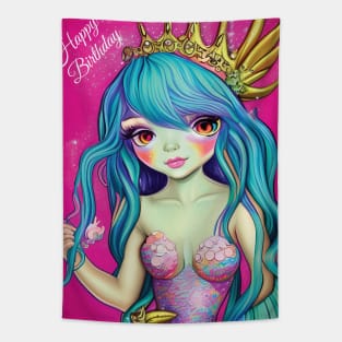 Pretty Birthday Mermaid Queen Tapestry