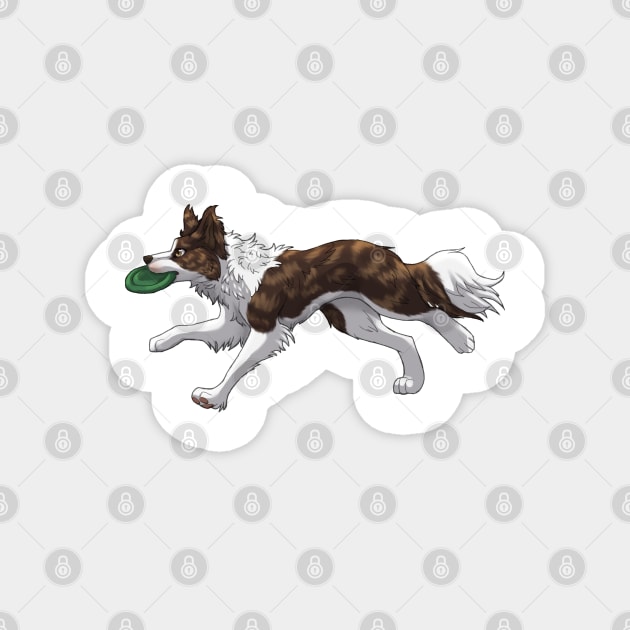 Running Brindle Border Collie with Frisbee Magnet by Bamsdrawz