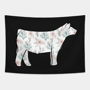 Watercolor Floral Cactus Show Steer Silhouette  - NOT FOR RESALE WITHOUT PERMISSION Tapestry