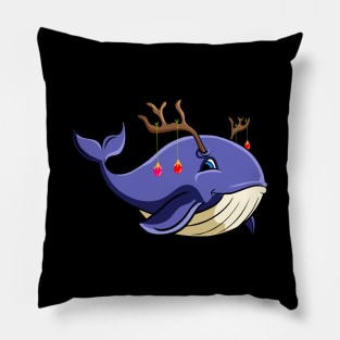 Christmas Narwhale Whale xmas shark with antlers Pillow