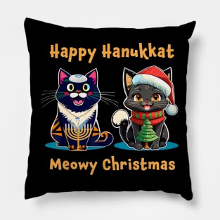 Merry Christmas Happy Hanukkah Jewish Christian Cat Lovers Pillow