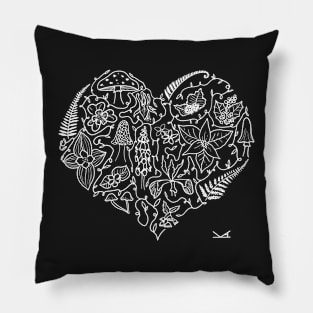 I Love Oregon Flora and Fungus - White Outline Pillow