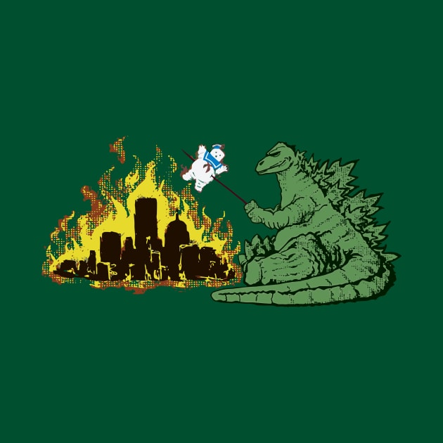 Godzilla vs Marshmallowman by Uwantmytees