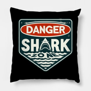 Retro Danger Shark Zone Warning Pillow