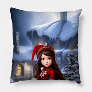 Background House Winter Pillow