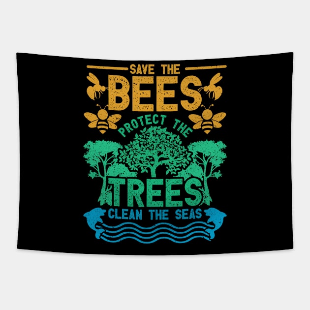 Climate Change Save the Bees Trees Seas Waste Management Tapestry by merchmafia