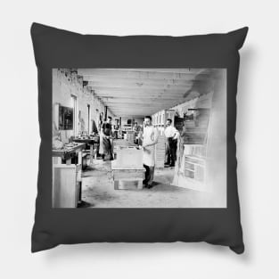 Furniture Maker Workshop Vintage Photography Pillow