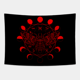 Death's Head Moth, Blood Moon, Alchemical Symbols Tapestry