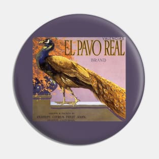 Vintage El Pavo Real Brand Fruit Crate Label Pin