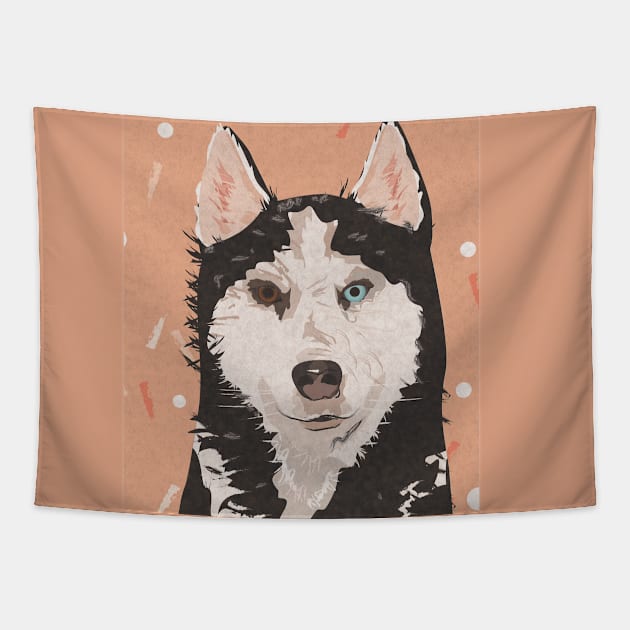 Husky Dog Illustration Print Tapestry by Alillluna