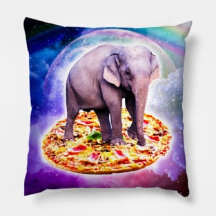 Elephant Riding Pizza In Space With Rainbow Pillow