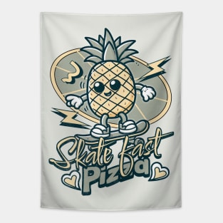 Pineapple Funny Retro Pizza Skate Skateboarder Tapestry