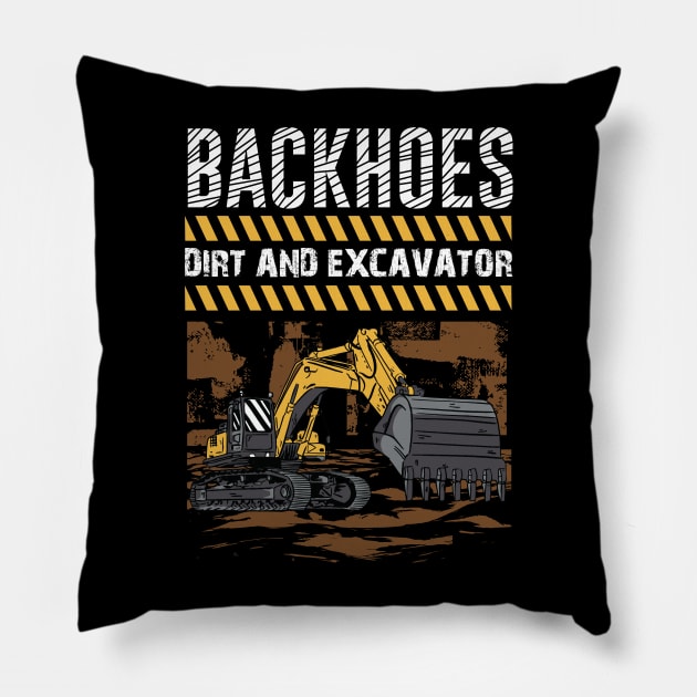 Funny Excavator and Construction Worker Heavy Equipment Pillow by Riffize