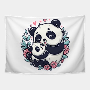 Two cute pandas cuddling Tapestry