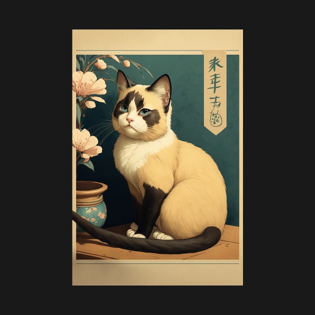 yellow cat black tail - Japanese style by KoolArtDistrict