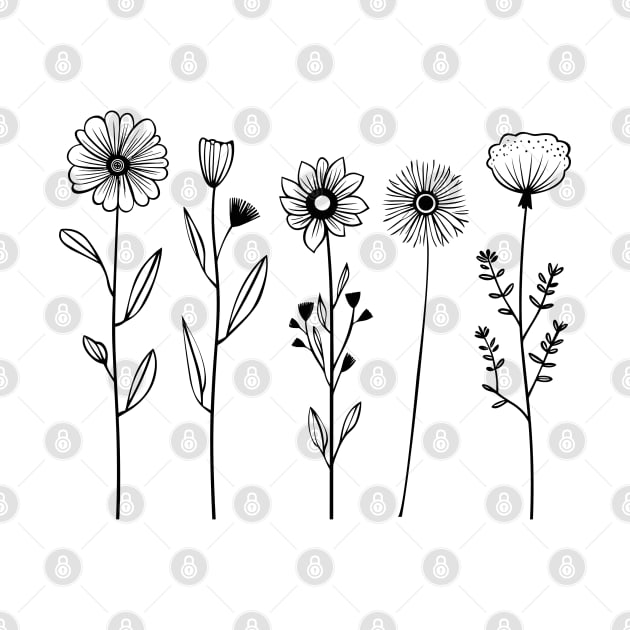 Nordic wild flowers one Line art by Sara-Design2