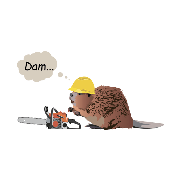 Brown Beaver with Chainsaw and Safety Helmet by NorseTech