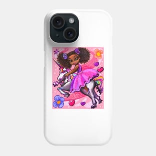 Curly hair Princess on a unicorn pony 3 - black girl with curly afro hair on a horse. Black princess Phone Case