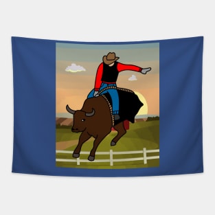 Rodeo Riding On A Bull Tapestry